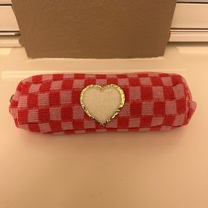 Pink Checkered Knitted Zippered Pencil Bag